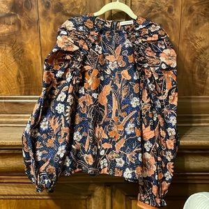 Ulla Johnson Willa Floral Print Cotton Poplin Blouse